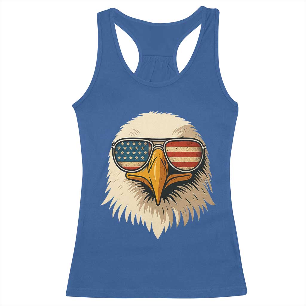 Patriotic Bald Eagle Racerback Tank Top With Sunglasses American Flag Vintage - Wonder Print Shop