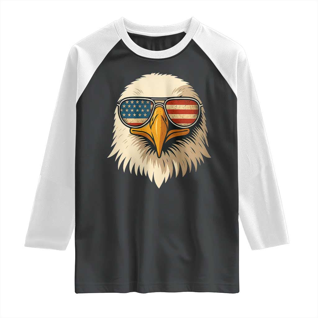 Patriotic Bald Eagle Raglan Shirt With Sunglasses American Flag Vintage - Wonder Print Shop