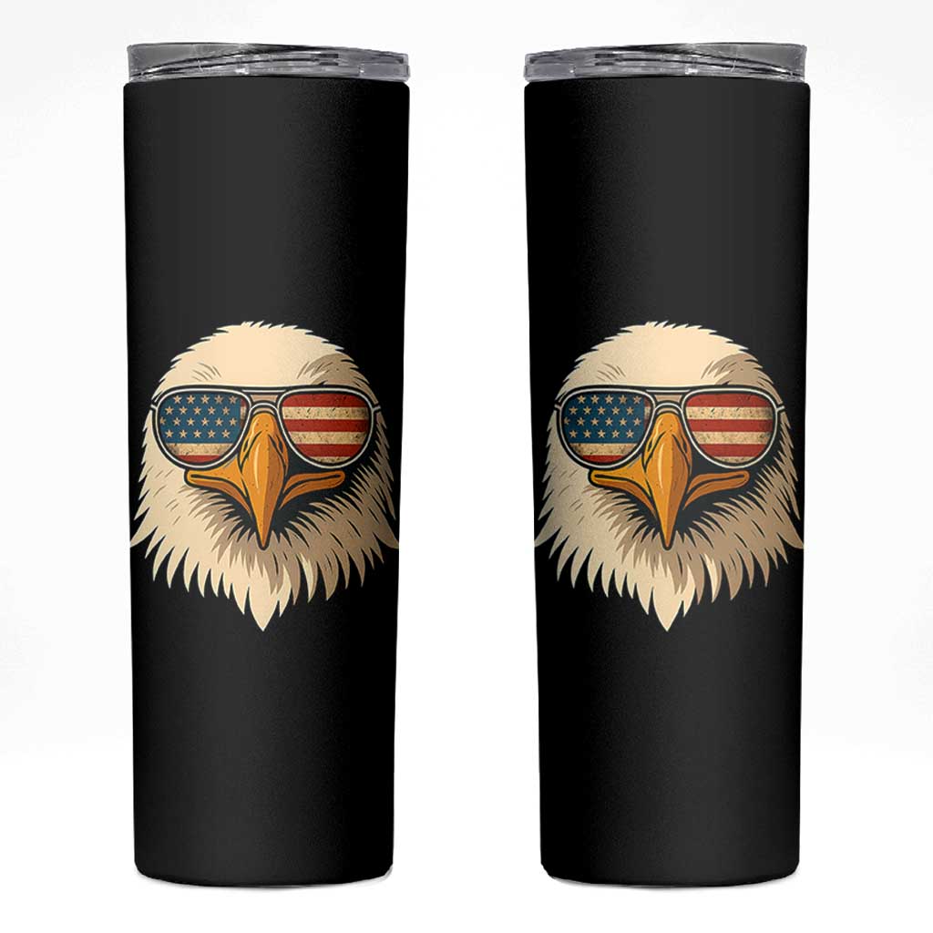 Patriotic Bald Eagle Skinny Tumbler With Sunglasses American Flag Vintage - Wonder Print Shop