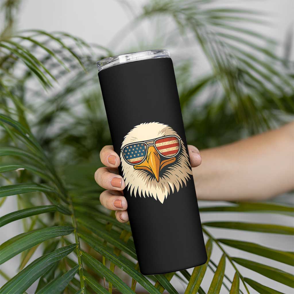 Patriotic Bald Eagle Skinny Tumbler With Sunglasses American Flag Vintage - Wonder Print Shop