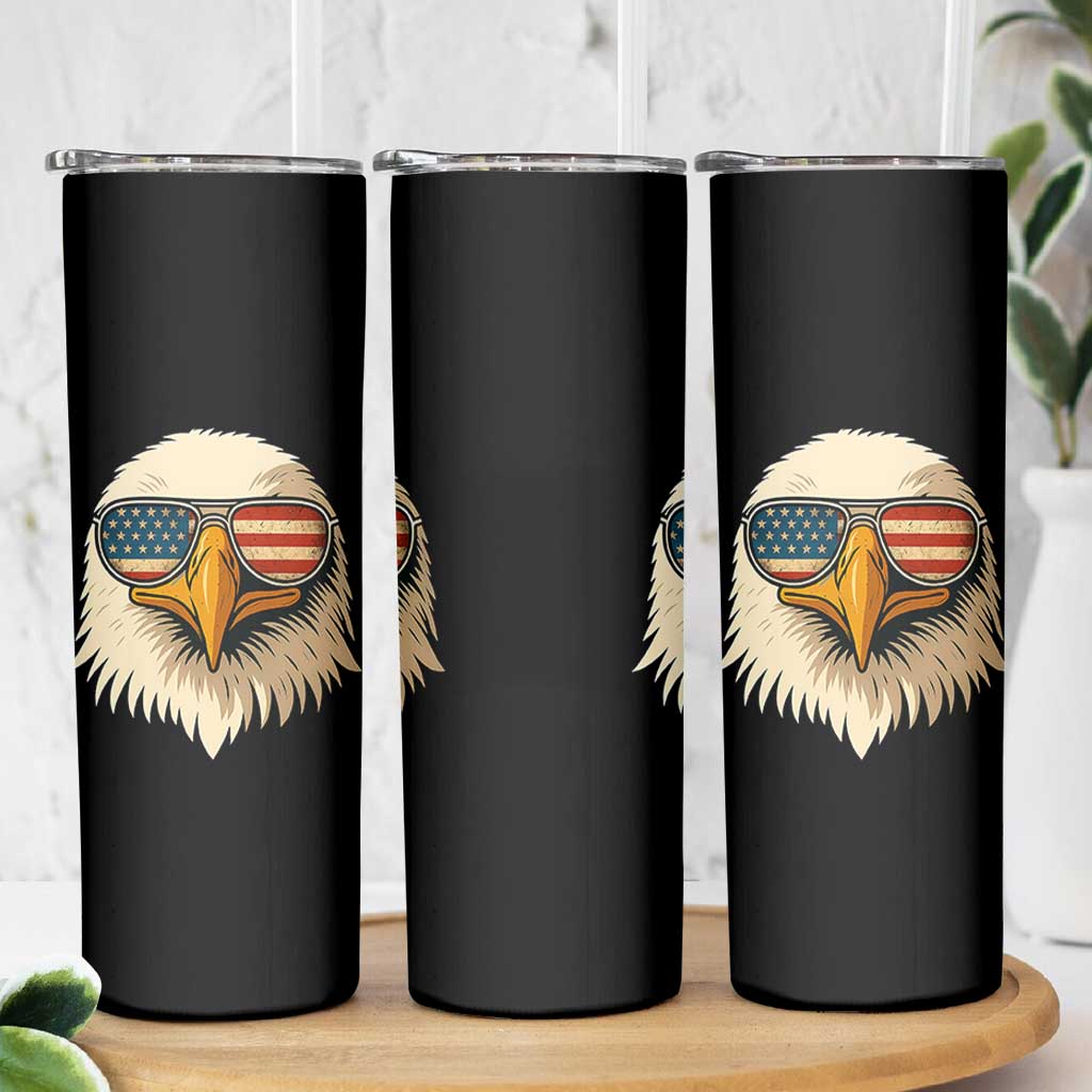 Patriotic Bald Eagle Skinny Tumbler With Sunglasses American Flag Vintage - Wonder Print Shop