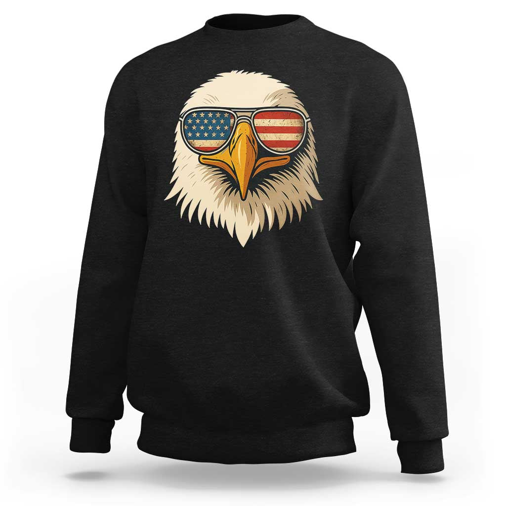 Patriotic Bald Eagle Sweatshirt With Sunglasses American Flag Vintage - Wonder Print Shop