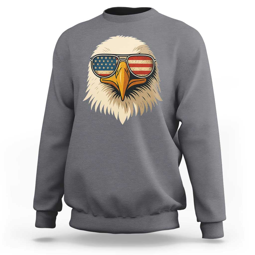 Patriotic Bald Eagle Sweatshirt With Sunglasses American Flag Vintage - Wonder Print Shop