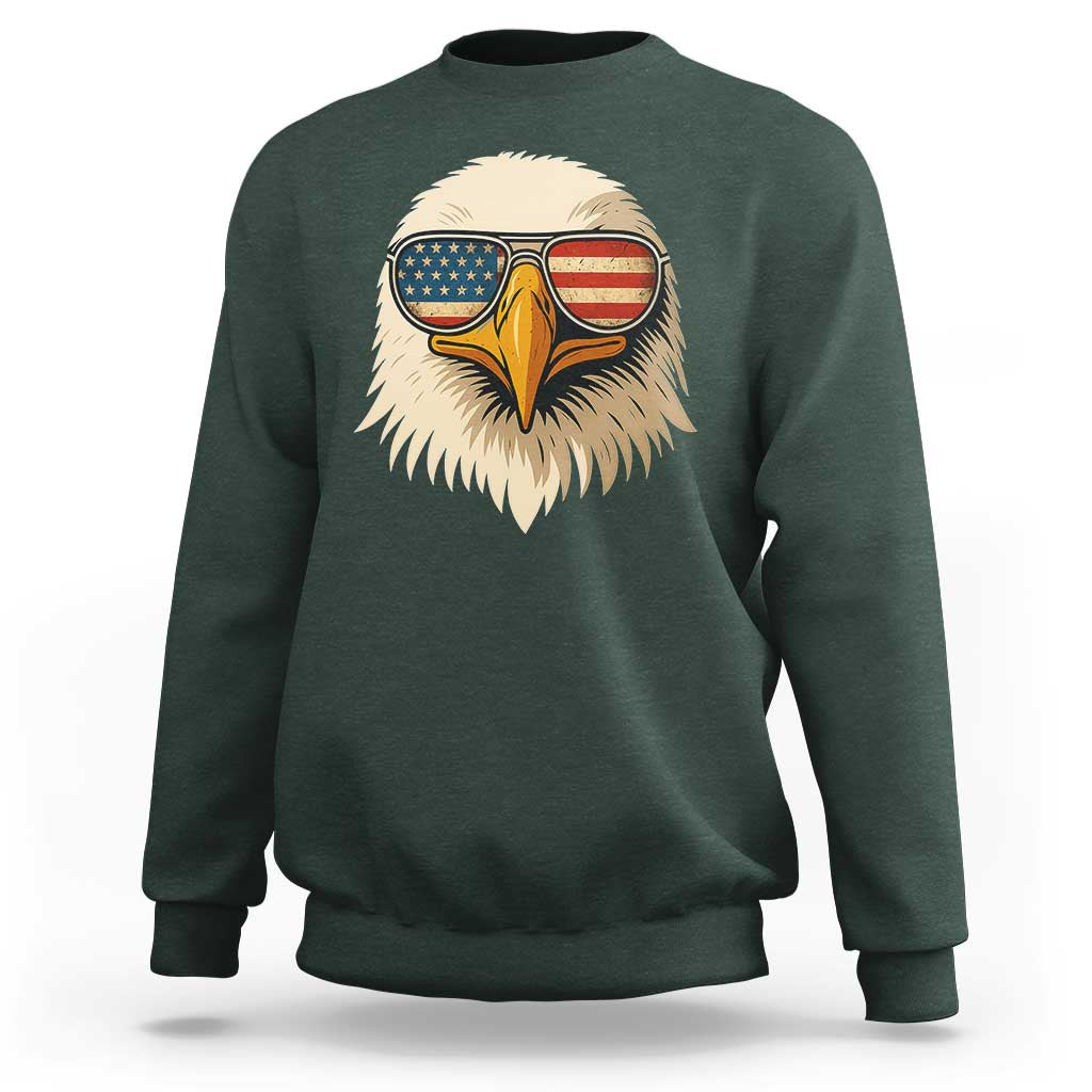 Patriotic Bald Eagle Sweatshirt With Sunglasses American Flag Vintage - Wonder Print Shop