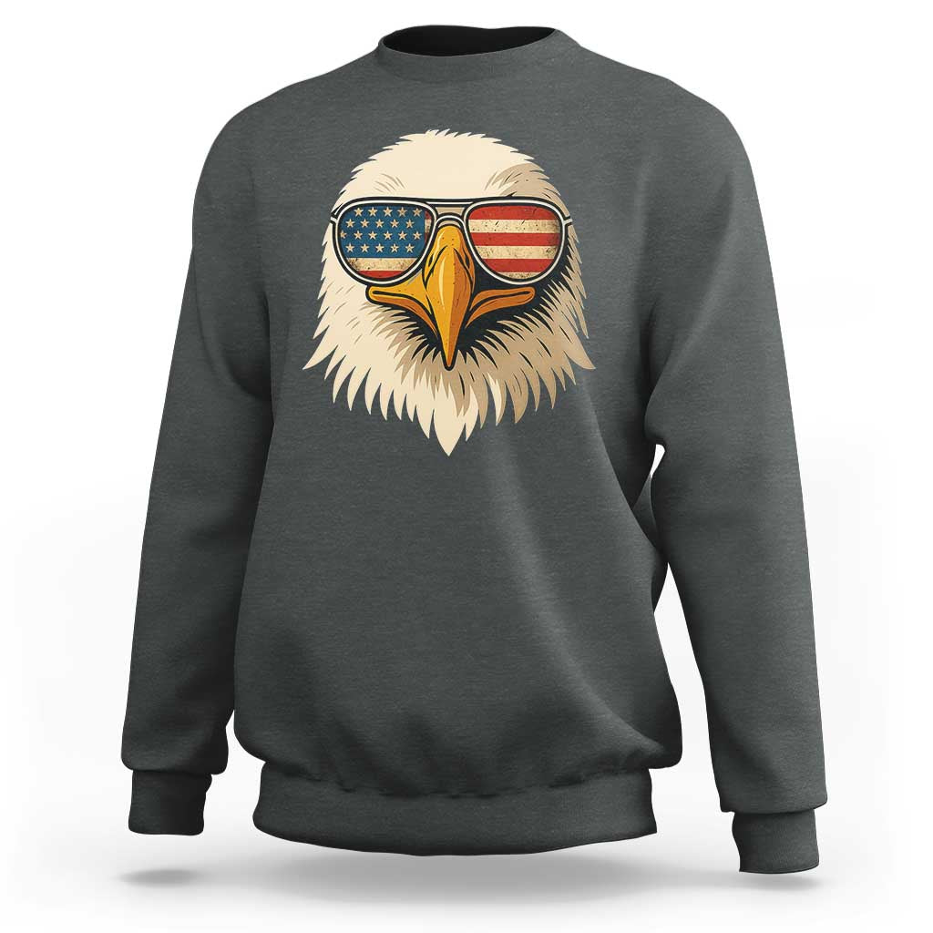 Patriotic Bald Eagle Sweatshirt With Sunglasses American Flag Vintage - Wonder Print Shop