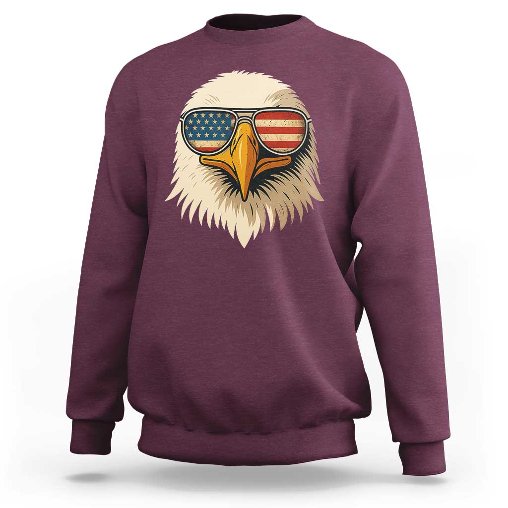 Patriotic Bald Eagle Sweatshirt With Sunglasses American Flag Vintage - Wonder Print Shop