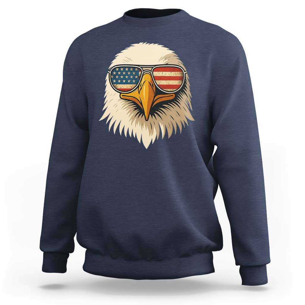 Patriotic Bald Eagle Sweatshirt With Sunglasses American Flag Vintage - Wonder Print Shop