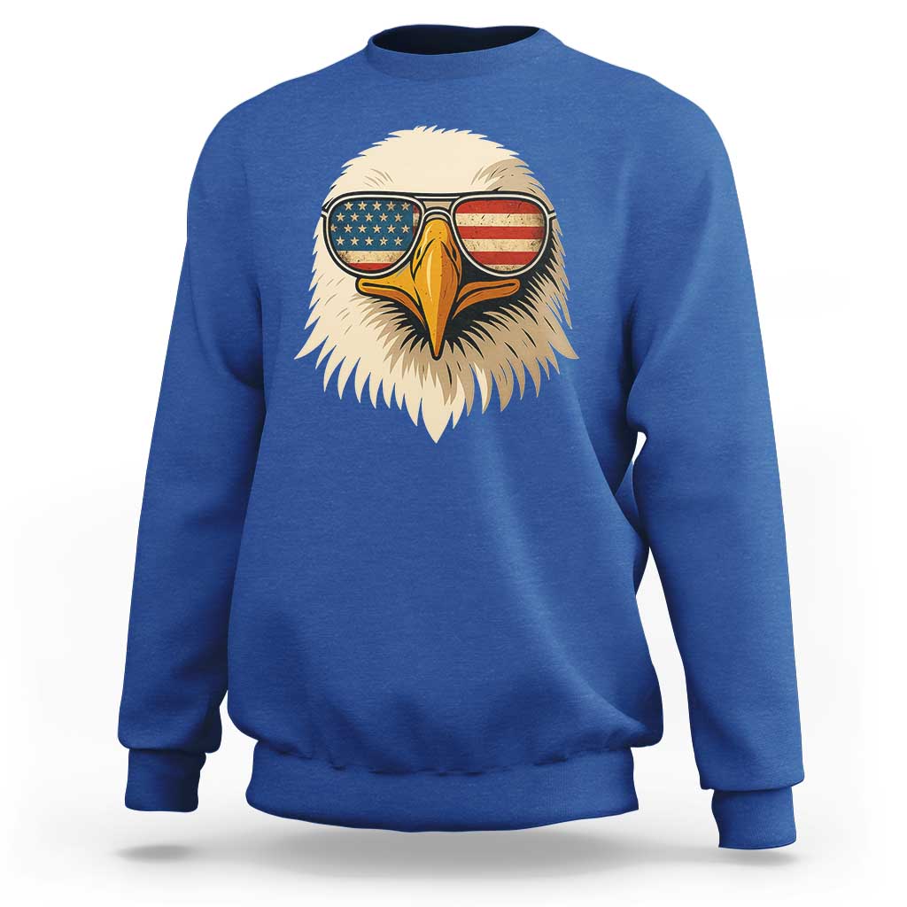 Patriotic Bald Eagle Sweatshirt With Sunglasses American Flag Vintage - Wonder Print Shop