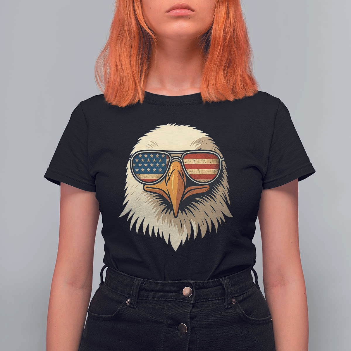 Patriotic Bald Eagle T Shirt For Women With Sunglasses American Flag Vintage - Wonder Print Shop