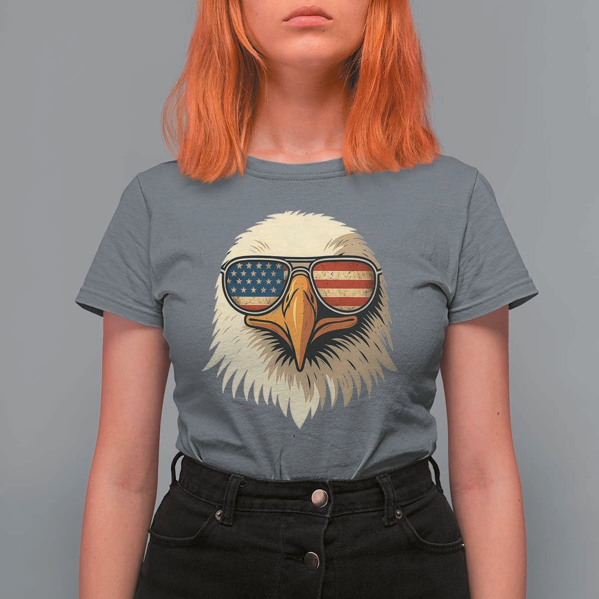 Patriotic Bald Eagle T Shirt For Women With Sunglasses American Flag Vintage - Wonder Print Shop