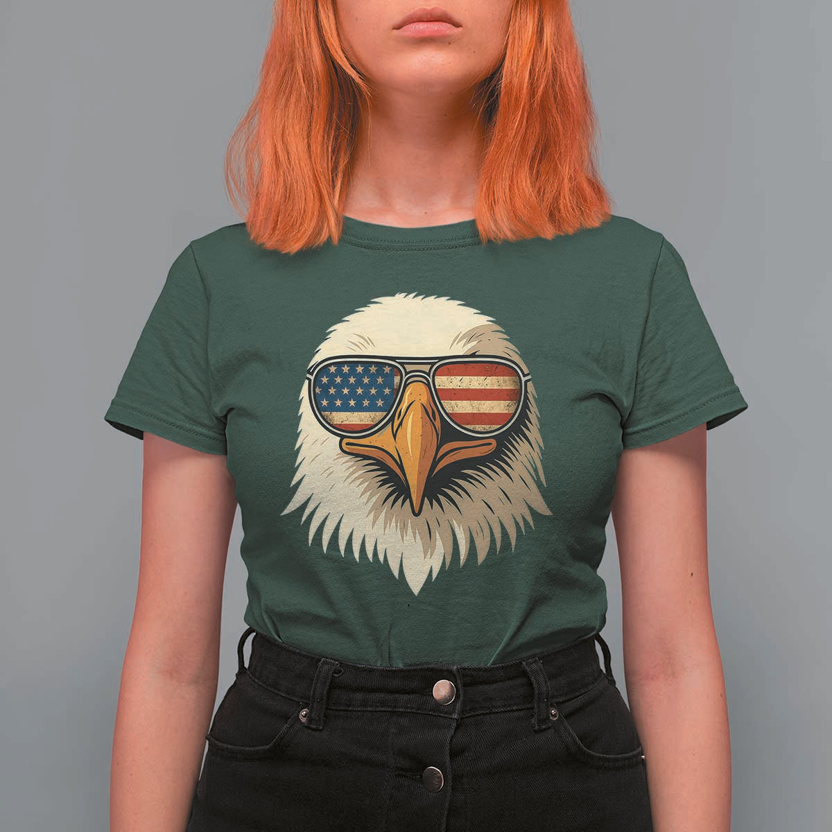 Patriotic Bald Eagle T Shirt For Women With Sunglasses American Flag Vintage - Wonder Print Shop