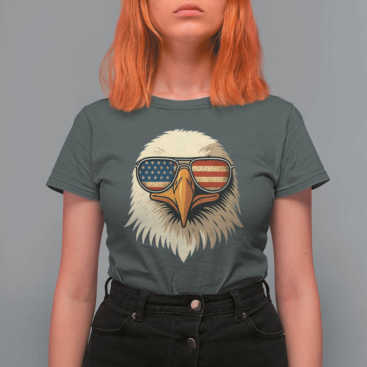Patriotic Bald Eagle T Shirt For Women With Sunglasses American Flag Vintage - Wonder Print Shop