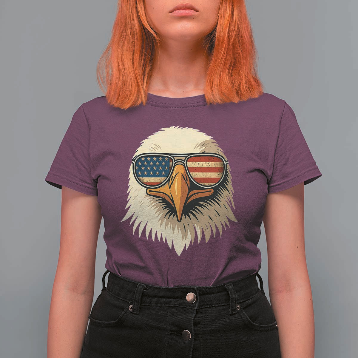 Patriotic Bald Eagle T Shirt For Women With Sunglasses American Flag Vintage - Wonder Print Shop