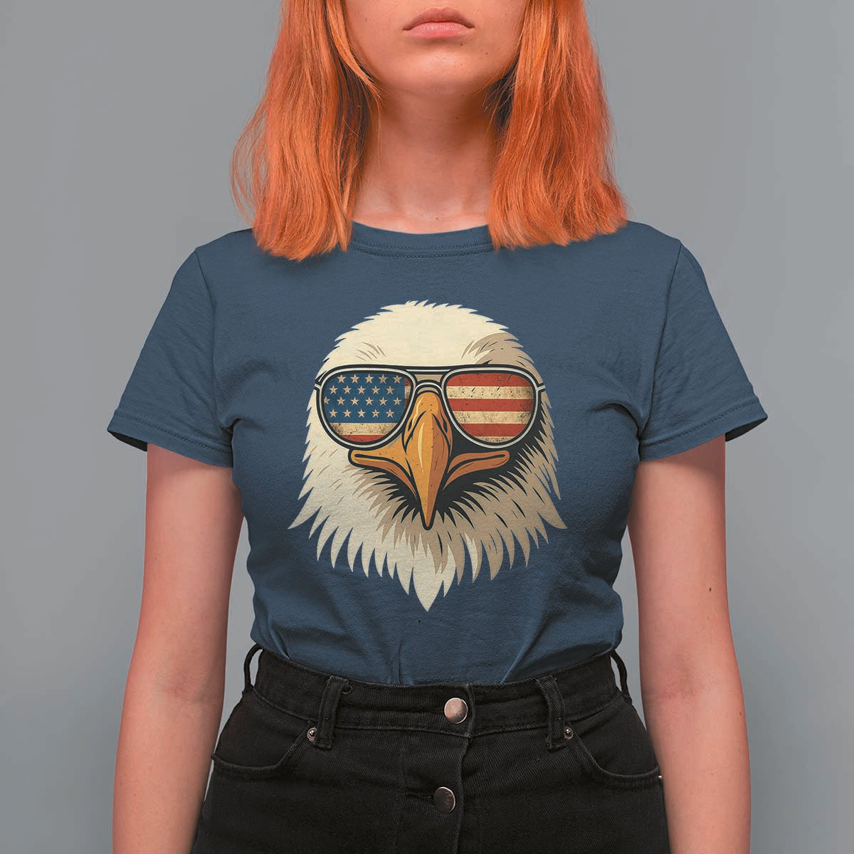 Patriotic Bald Eagle T Shirt For Women With Sunglasses American Flag Vintage - Wonder Print Shop