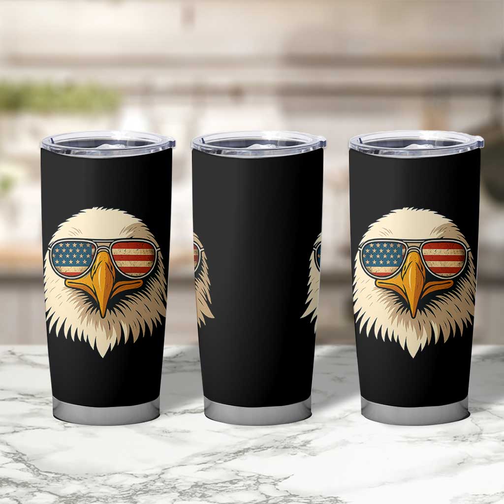 Patriotic Bald Eagle Tumbler Cup With Sunglasses American Flag Vintage - Wonder Print Shop