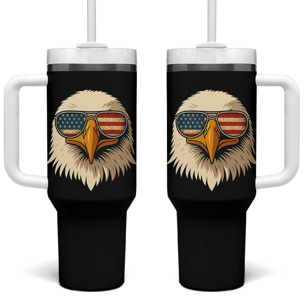 Patriotic Bald Eagle Tumbler With Handle With Sunglasses American Flag Vintage - Wonder Print Shop