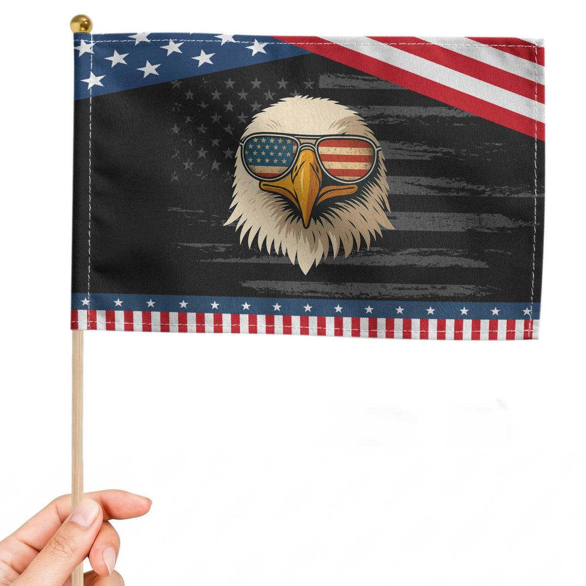 Patriotic Bald Eagle Patriotic Handheld Flag With Sunglasses American Flag Vintage