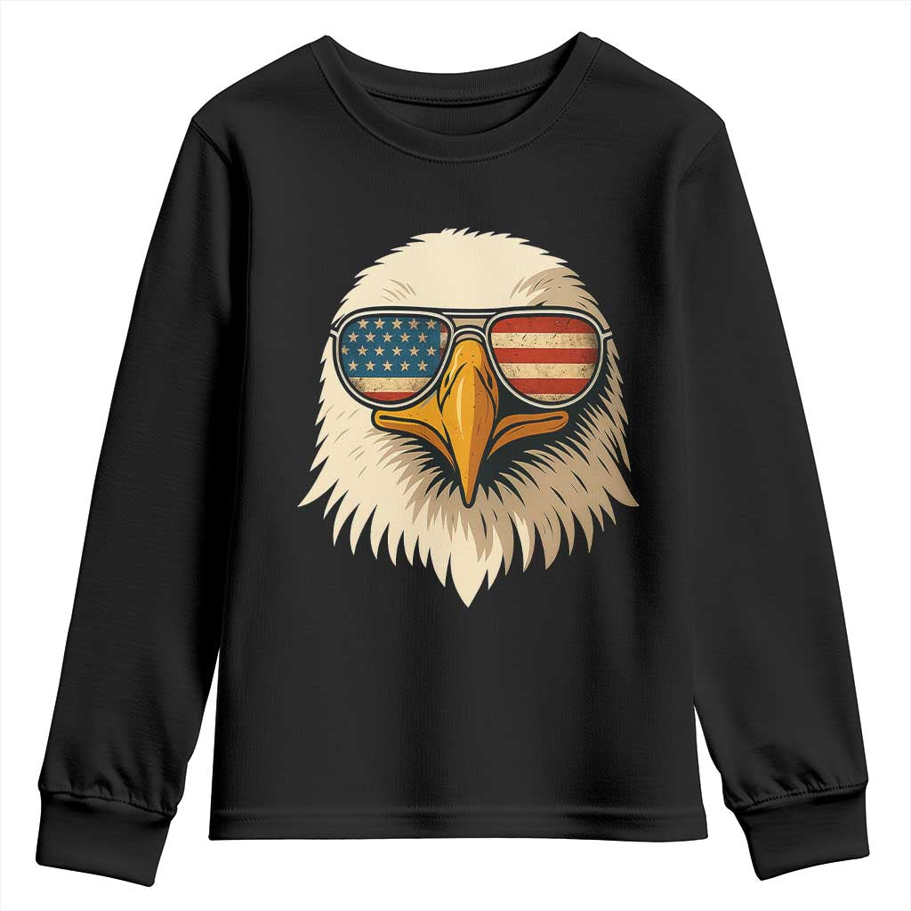 Patriotic Bald Eagle Youth Sweatshirt With Sunglasses American Flag Vintage - Wonder Print Shop