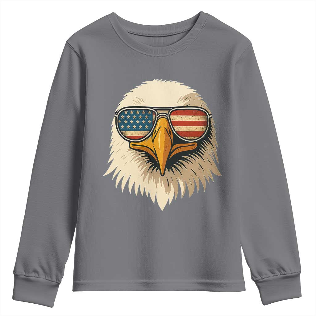 Patriotic Bald Eagle Youth Sweatshirt With Sunglasses American Flag Vintage - Wonder Print Shop