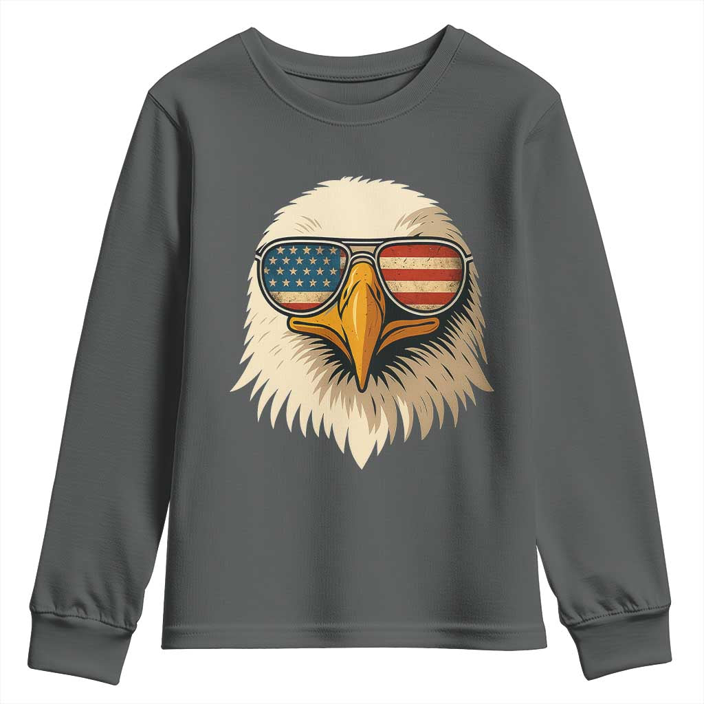 Patriotic Bald Eagle Youth Sweatshirt With Sunglasses American Flag Vintage - Wonder Print Shop