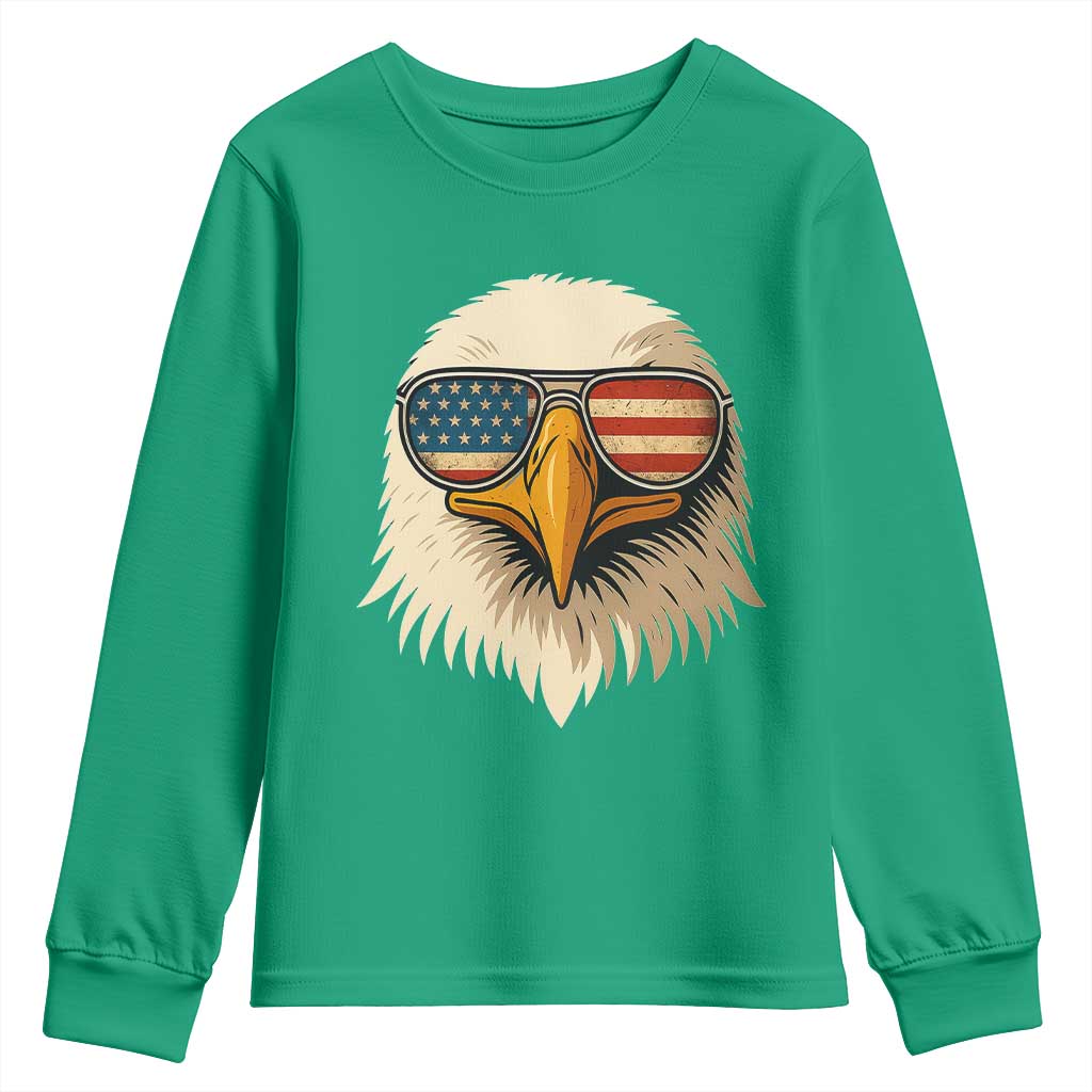 Patriotic Bald Eagle Youth Sweatshirt With Sunglasses American Flag Vintage - Wonder Print Shop