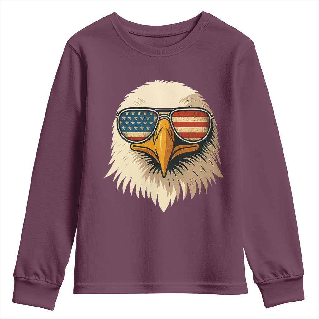 Patriotic Bald Eagle Youth Sweatshirt With Sunglasses American Flag Vintage - Wonder Print Shop