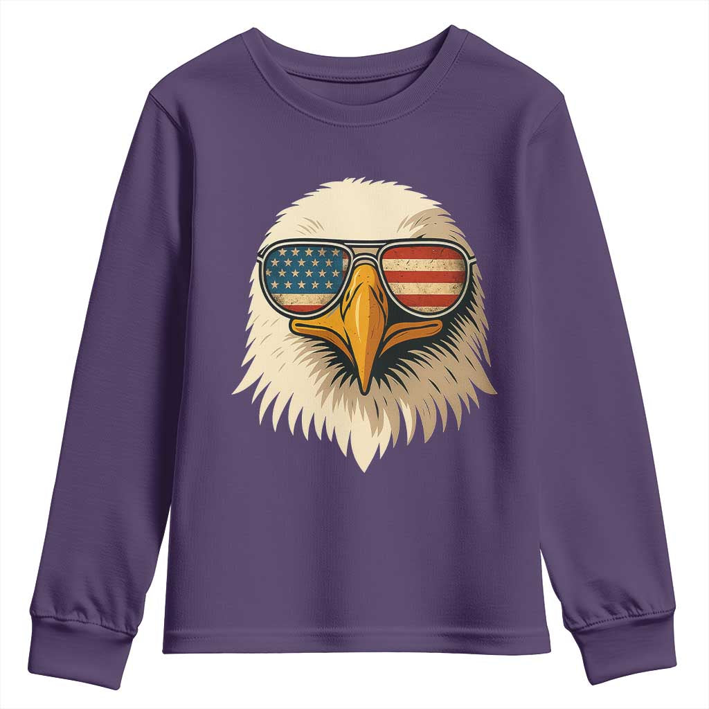 Patriotic Bald Eagle Youth Sweatshirt With Sunglasses American Flag Vintage - Wonder Print Shop