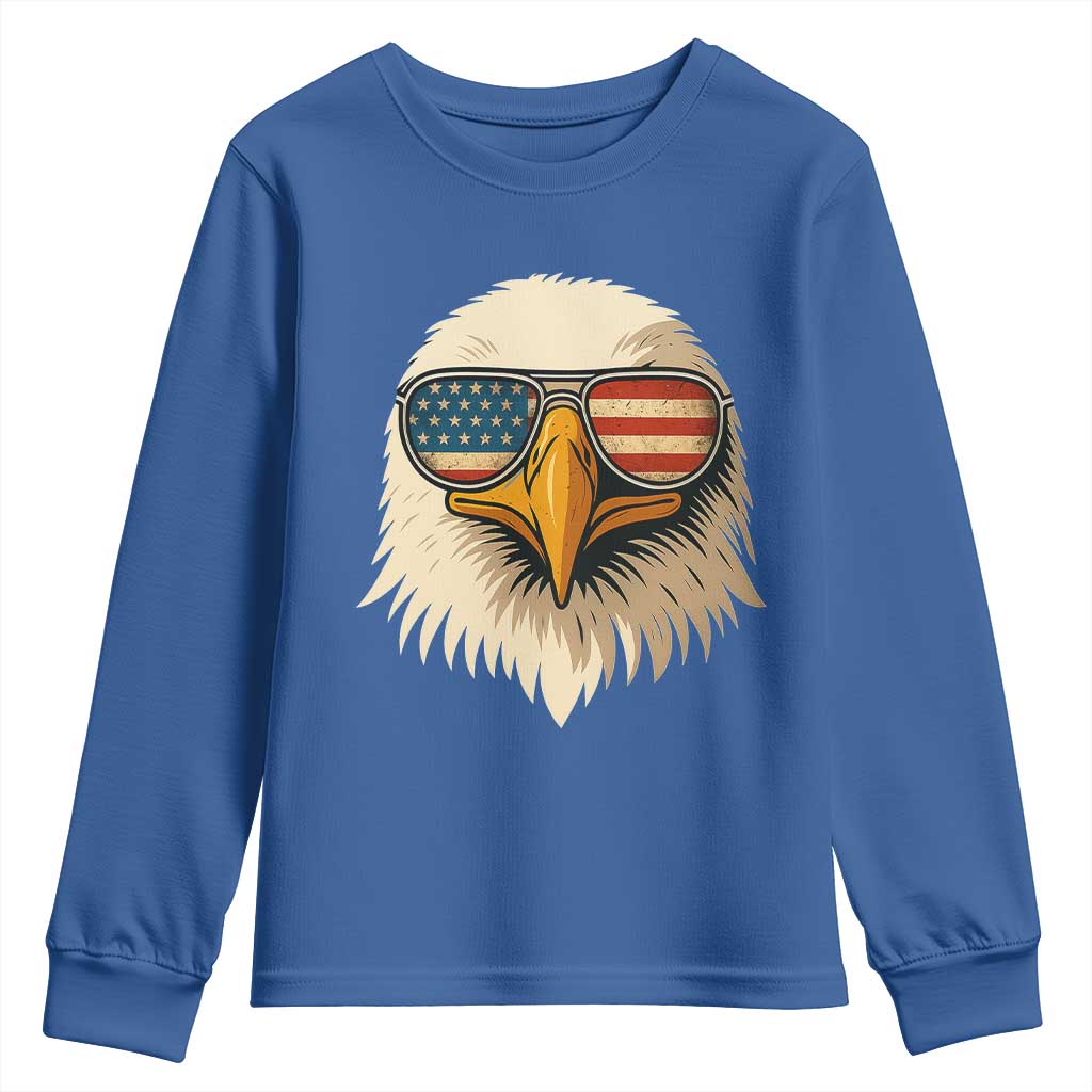 Patriotic Bald Eagle Youth Sweatshirt With Sunglasses American Flag Vintage - Wonder Print Shop