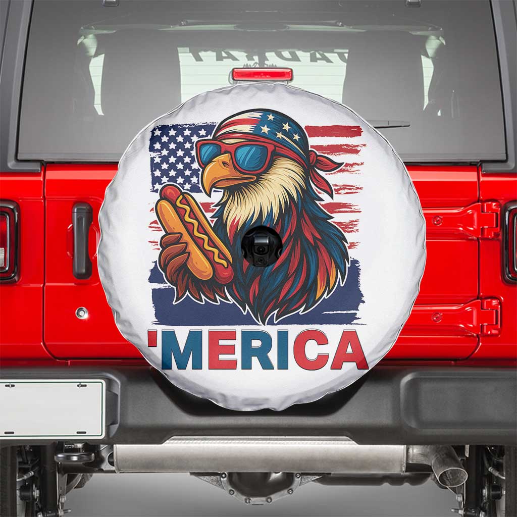 Funny American Eagle Eating Hot Dog Spare Tire Cover 4th Of July Party Patriotic USA Flag - Wonder Print Shop
