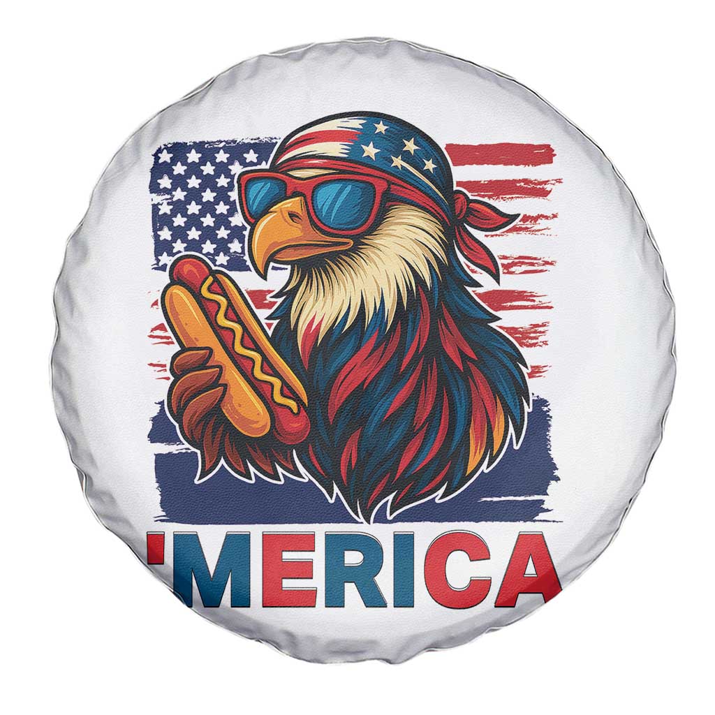 Funny American Eagle Eating Hot Dog Spare Tire Cover 4th Of July Party Patriotic USA Flag - Wonder Print Shop
