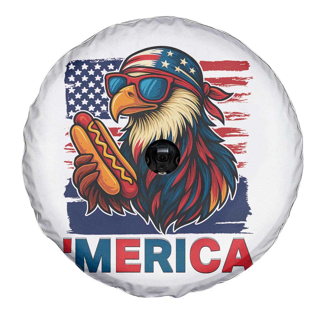 Funny American Eagle Eating Hot Dog Spare Tire Cover 4th Of July Party Patriotic USA Flag - Wonder Print Shop