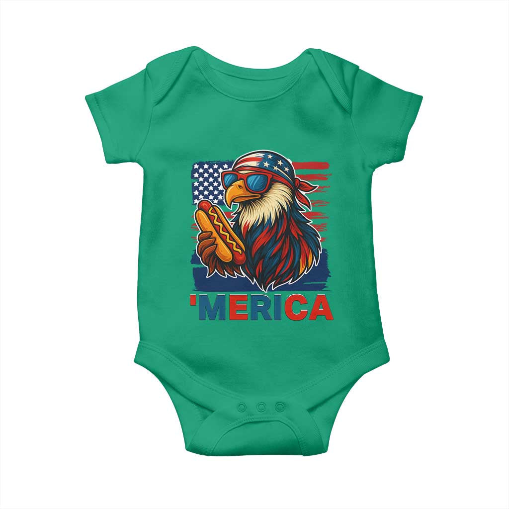 Funny American Eagle Eating Hot Dog Baby Onesie 4th Of July Party Patriotic USA Flag - Wonder Print Shop