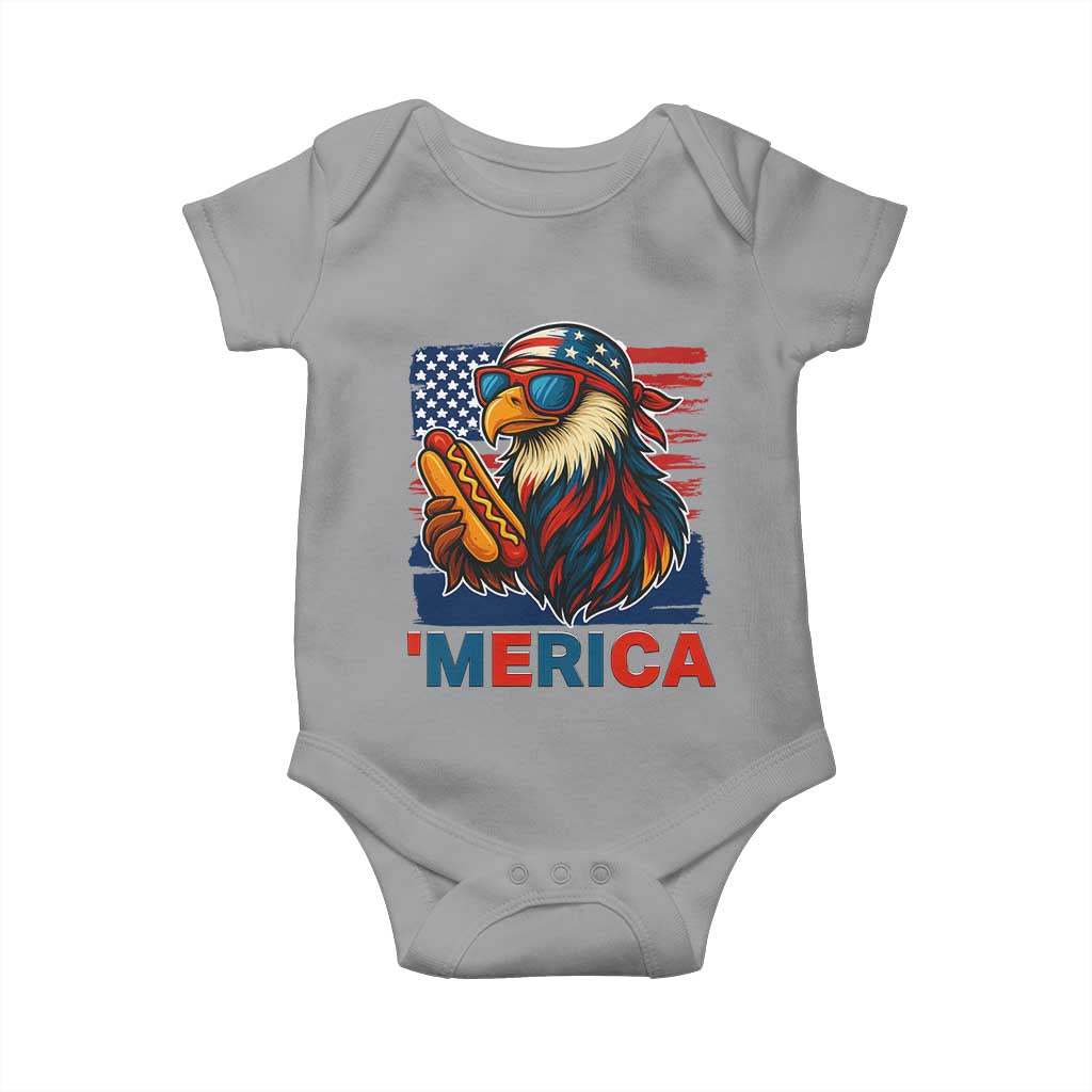Funny American Eagle Eating Hot Dog Baby Onesie 4th Of July Party Patriotic USA Flag - Wonder Print Shop