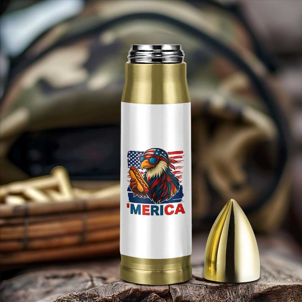 Funny American Eagle Eating Hot Dog Bullet Tumbler 4th Of July Party Patriotic USA Flag - Wonder Print Shop