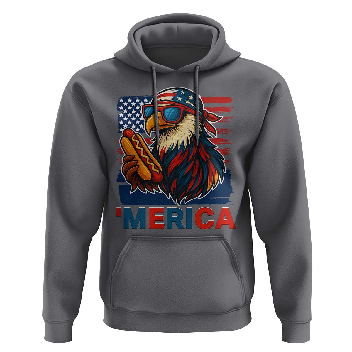 Funny American Eagle Eating Hot Dog Hoodie 4th Of July Party Patriotic USA Flag - Wonder Print Shop