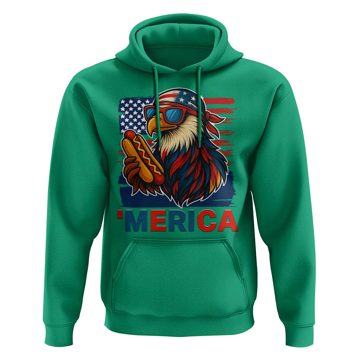 Funny American Eagle Eating Hot Dog Hoodie 4th Of July Party Patriotic USA Flag - Wonder Print Shop