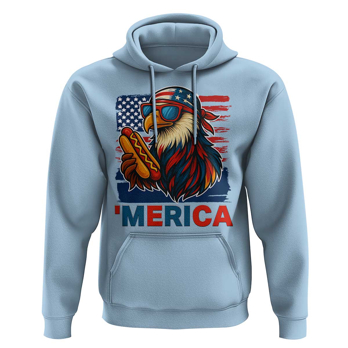 Funny American Eagle Eating Hot Dog Hoodie 4th Of July Party Patriotic USA Flag - Wonder Print Shop