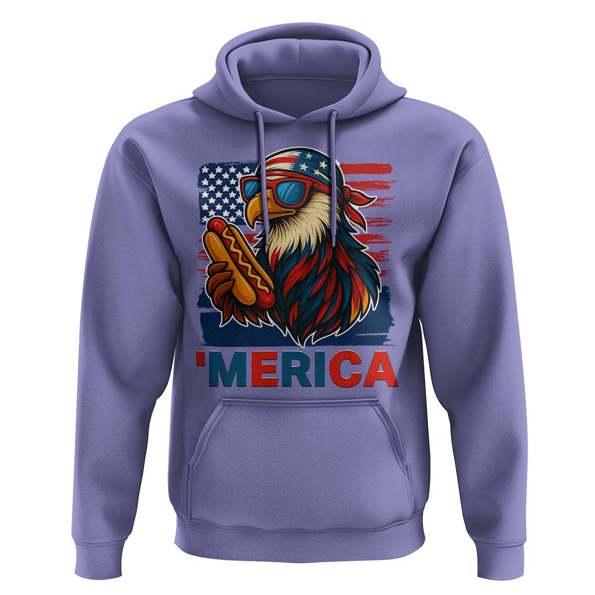 Funny American Eagle Eating Hot Dog Hoodie 4th Of July Party Patriotic USA Flag - Wonder Print Shop