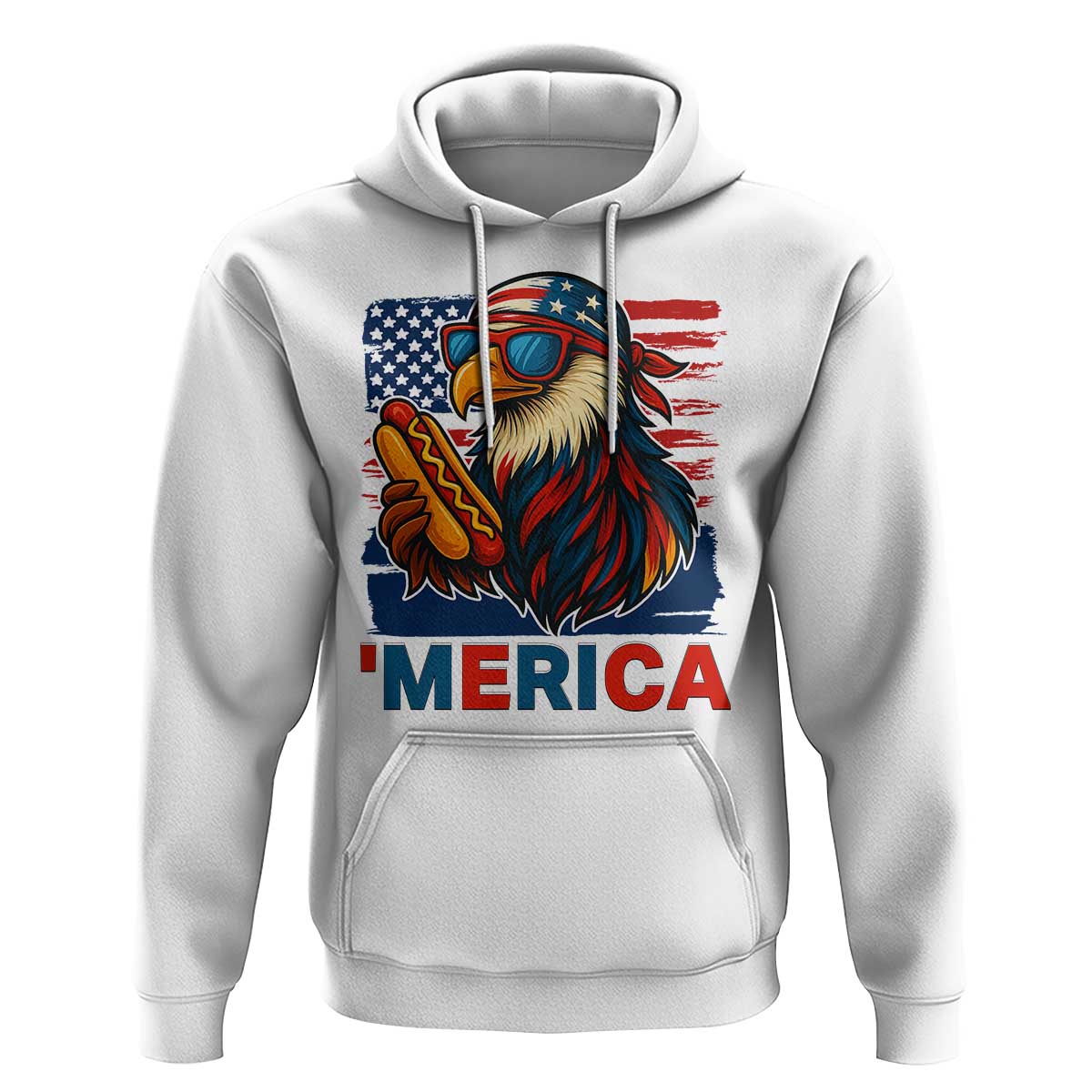 Funny American Eagle Eating Hot Dog Hoodie 4th Of July Party Patriotic USA Flag - Wonder Print Shop