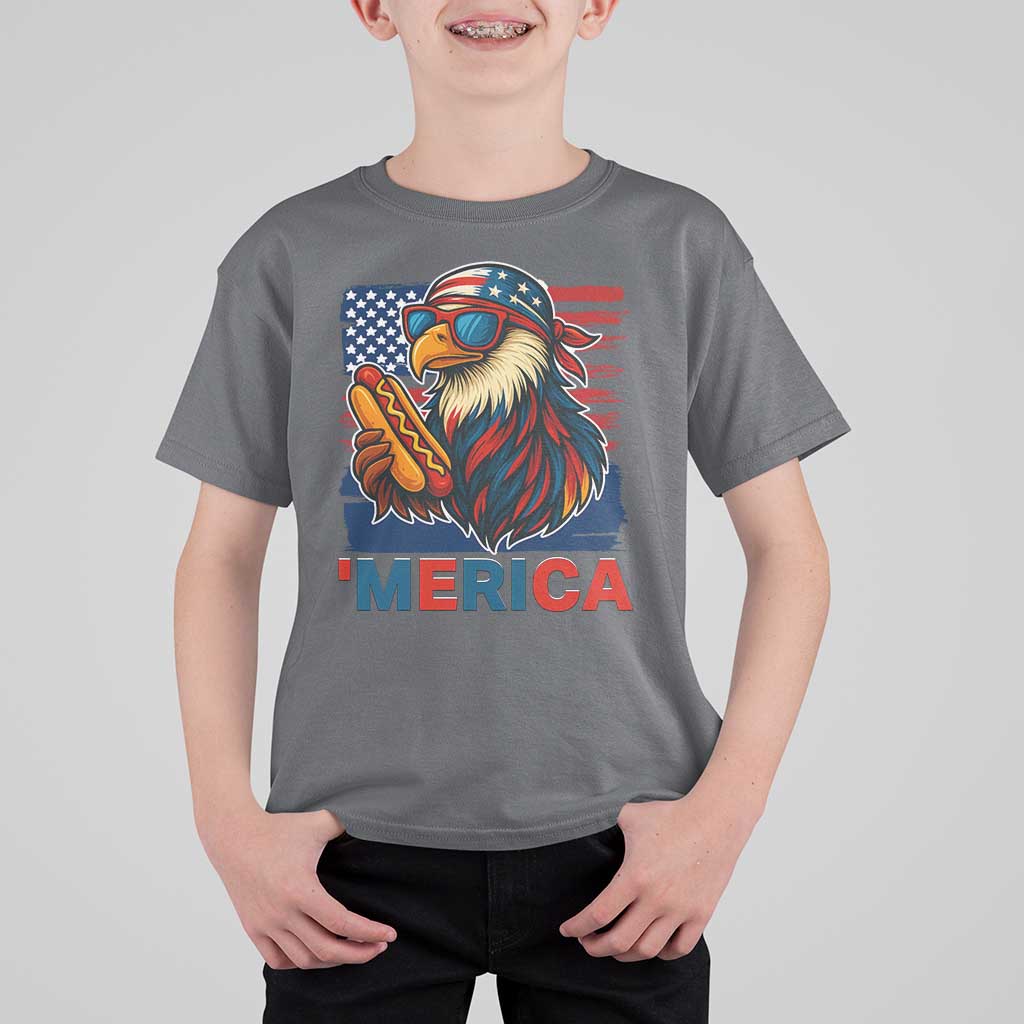 Funny American Eagle Eating Hot Dog T Shirt For Kid 4th Of July Party Patriotic USA Flag - Wonder Print Shop
