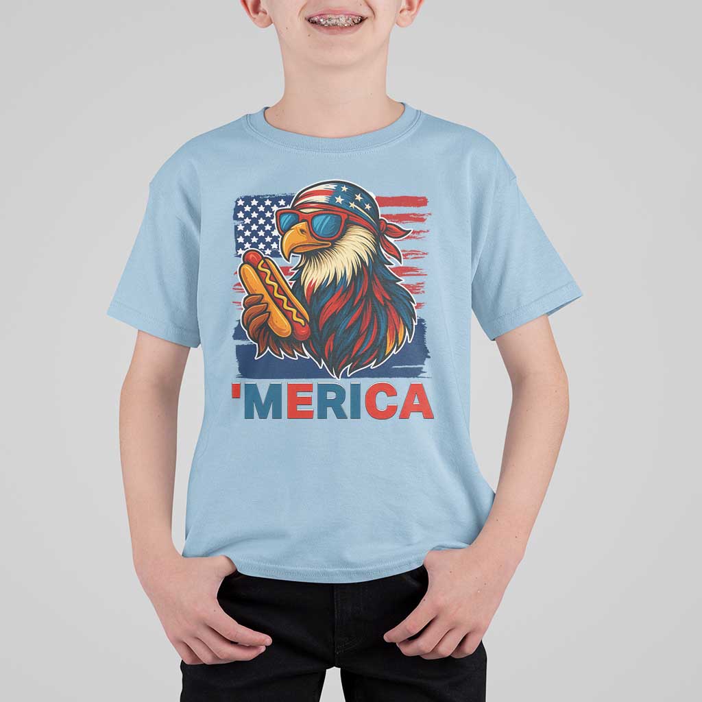 Funny American Eagle Eating Hot Dog T Shirt For Kid 4th Of July Party Patriotic USA Flag - Wonder Print Shop