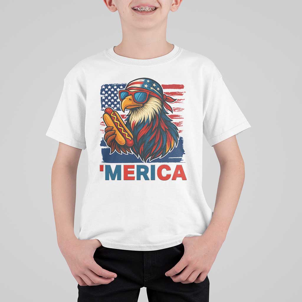Funny American Eagle Eating Hot Dog T Shirt For Kid 4th Of July Party Patriotic USA Flag - Wonder Print Shop