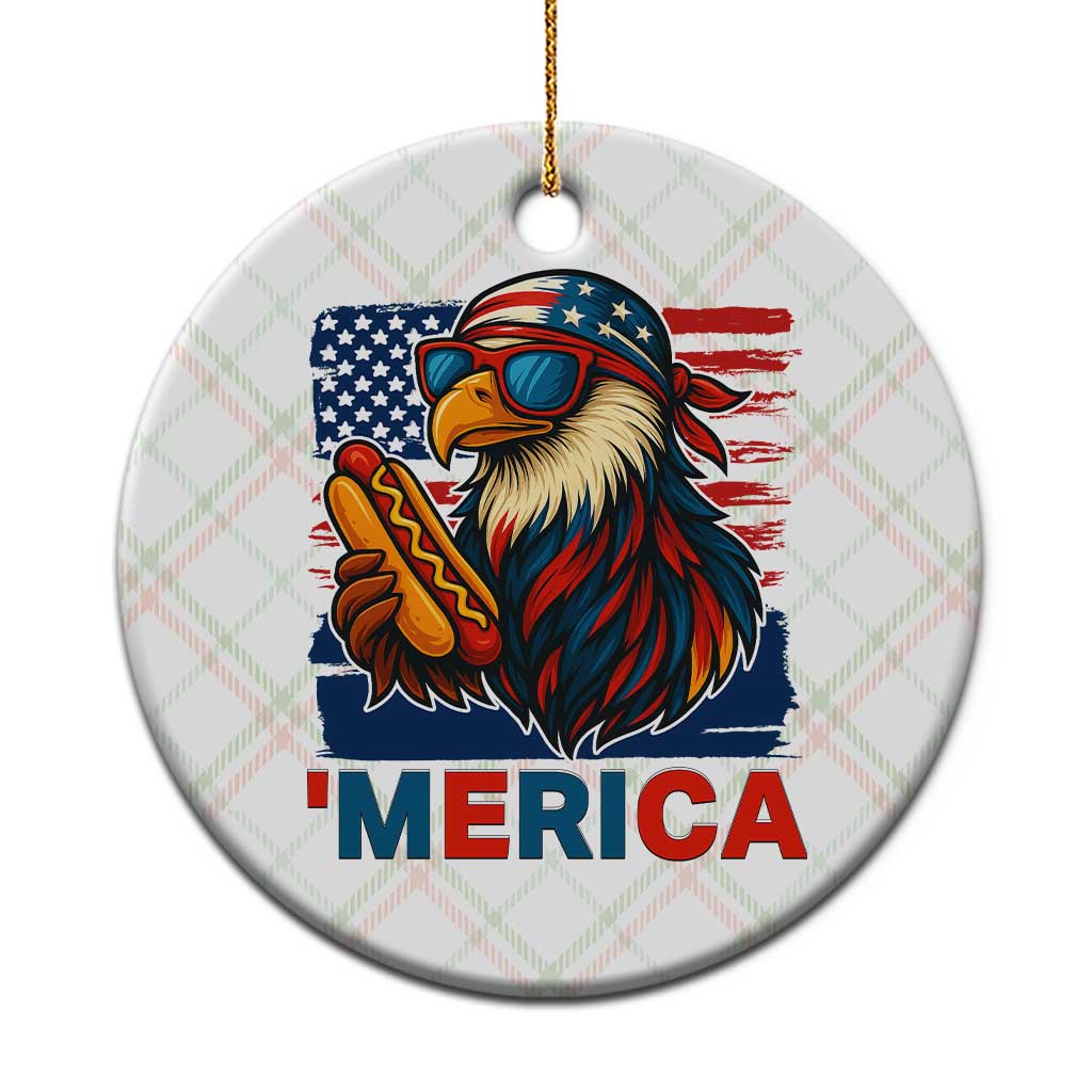 Funny American Eagle Eating Hot Dog Ceramic Ornament 4th Of July Party Patriotic USA Flag - Wonder Print Shop