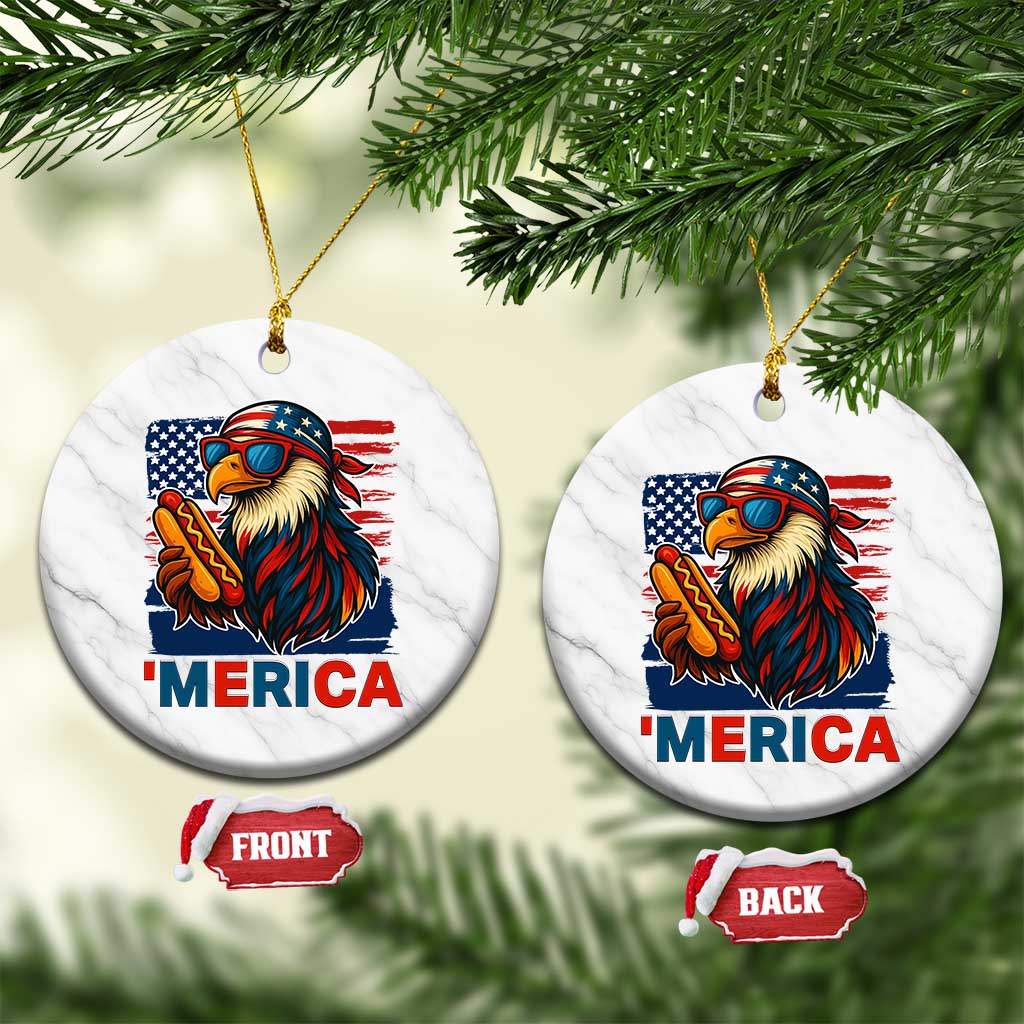 Funny American Eagle Eating Hot Dog Ceramic Ornament 4th Of July Party Patriotic USA Flag - Wonder Print Shop
