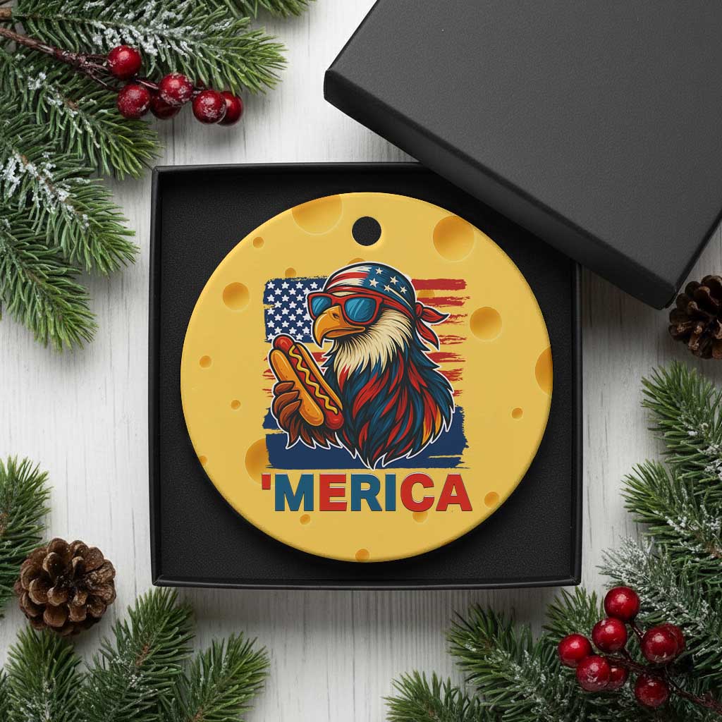 Funny American Eagle Eating Hot Dog Ceramic Ornament 4th Of July Party Patriotic USA Flag - Wonder Print Shop