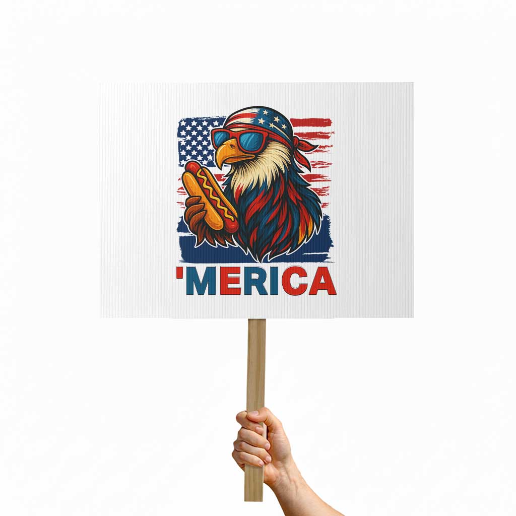 Funny American Eagle Eating Hot Dog Protest Sign 4th Of July Party Patriotic USA Flag - Wonder Print Shop