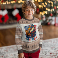 Funny American Eagle Eating Hot Dog Ugly Christmas Sweater 4th Of July Party Patriotic USA Flag - Wonder Print Shop