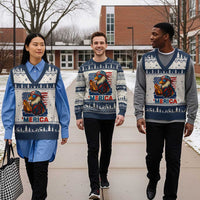 Funny American Eagle Eating Hot Dog V-Neck Knit Sweater Vest 4th Of July Party Patriotic USA Flag - Wonder Print Shop