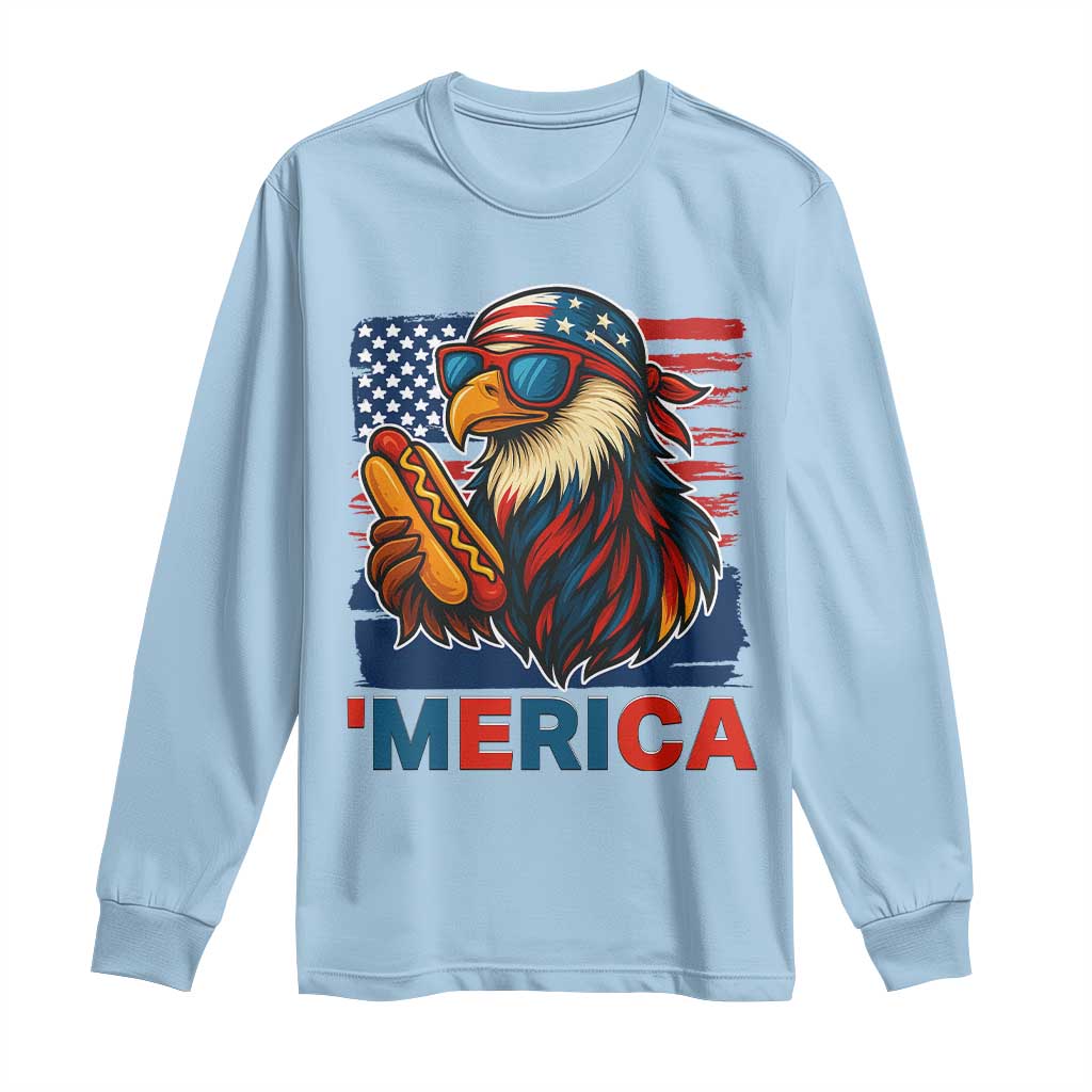 Funny American Eagle Eating Hot Dog Long Sleeve Shirt 4th Of July Party Patriotic USA Flag - Wonder Print Shop
