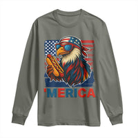 Funny American Eagle Eating Hot Dog Long Sleeve Shirt 4th Of July Party Patriotic USA Flag - Wonder Print Shop